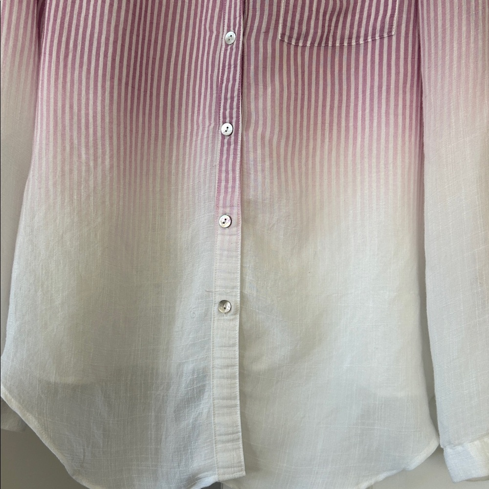 Zac & Rachel Ombre Stripe Purple Blouse Sz L w MEASUREMENTS Roll Tabs in Sleeves - Picture 7 of 11